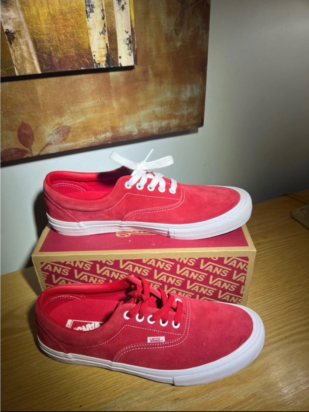 Vans Red Suede Low-Top Sneakers with White Soles, men’s 11.5